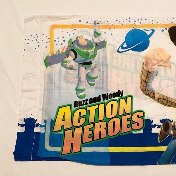 Vintage Toy Story Buzz & Woody Pillowcase Action Heroes Protecting Toys - Picture 2 of 16